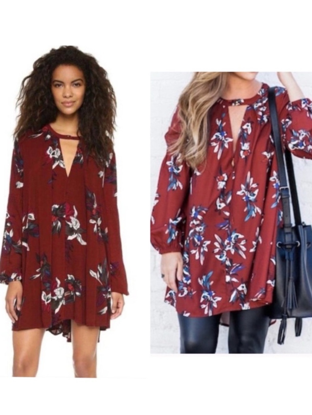 Free People Tree Swing Tunic Womens Size Large Floral Boho Festival Mini Dress